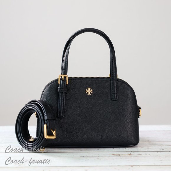 Tory Burch 149694 Emerson Dome Satchel Saffiano Leather Crossbody in Black - Picture 4 of 12